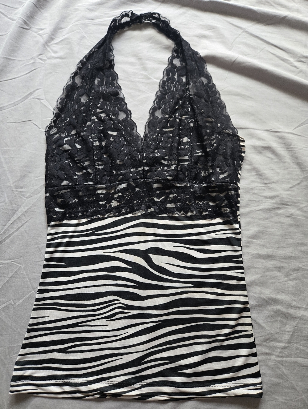 Lace And Zebra Print Halter Top